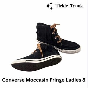 Converse Black Moccasin Fringe Suede Sneakers